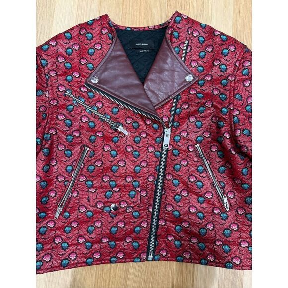 Isabel Marant Embroidered Leather Trim Moto Jacket Size S - Picture 8 of 8